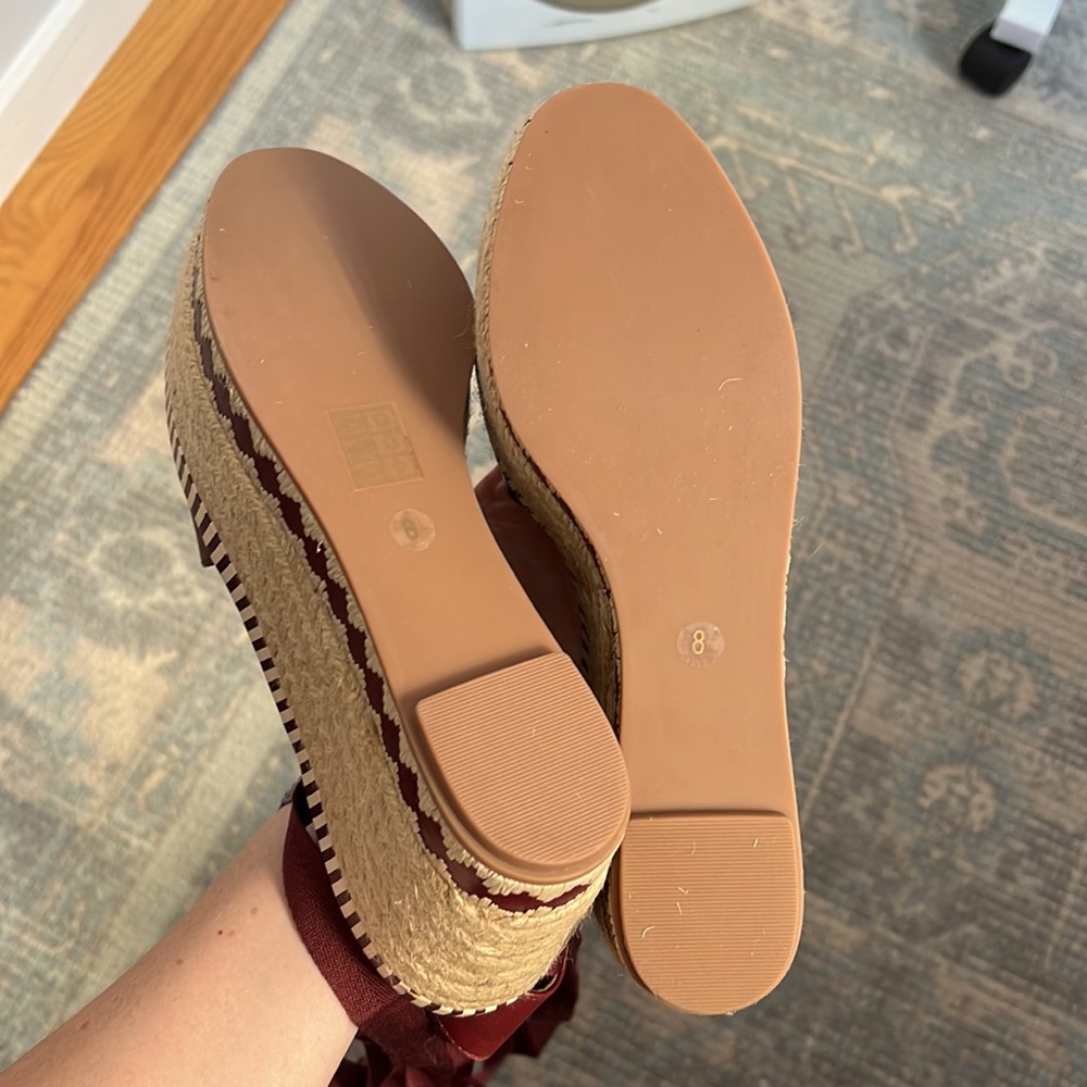 TORY BURCH Dandy Burgundy Leather Espadrille Platform Shoe - Picture 6 of 6